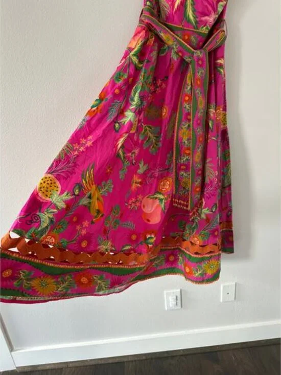 FARM RIO Delicate Fruit Garden Pink Midi Dress Size Small New - Picture 5 of 7